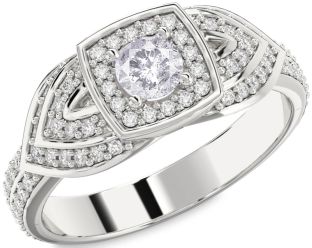 Salt & Pepper Diamond Silver Halo Round Pave Promise Ring
