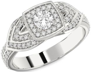 Diamond White Sapphire Silver Halo Round Pave Promise Ring