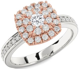 Diamond Silver & 10K Rose Gold Round Promise Ring