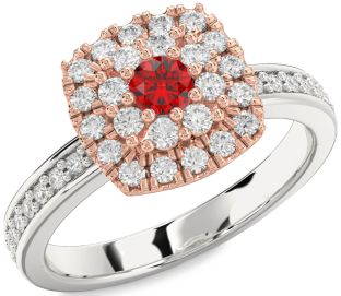 Diamond Ruby Silver & 10K Rose Gold Round Promise Ring