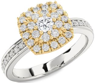 Diamond White Yellow Gold Round Promise Ring