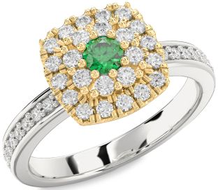 Diamond Emerald Silver & 10K gold Round Promise Ring