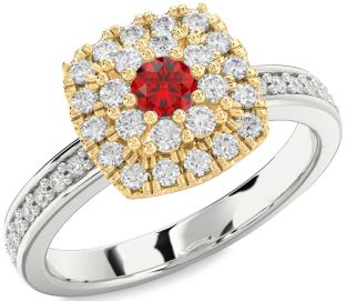 Diamond Ruby White Yellow Gold Round Promise Ring