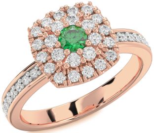 Diamond Emerald Rose Gold Round Promise Ring