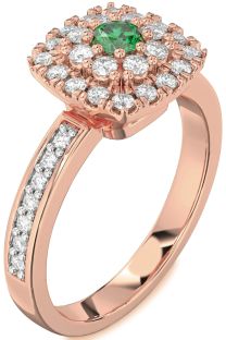 Diamond Emerald Rose Gold Halo Round Pave Promise Ring