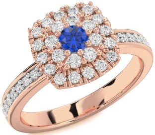 Diamond Blue Sapphire Rose Gold Halo Round Pave Promise Ring