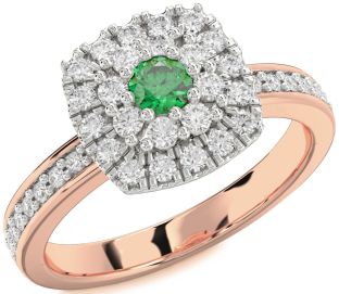 Diamond Emerald White Rose Gold Round Promise Ring
