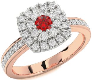 Diamond Ruby White Rose Gold Round Promise Ring