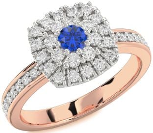 Diamond Blue Sapphire White Rose Gold Halo Round Pave Promise Ring