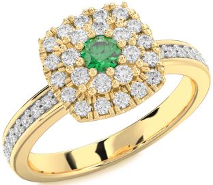 Diamond Emerald Gold Round Promise Ring