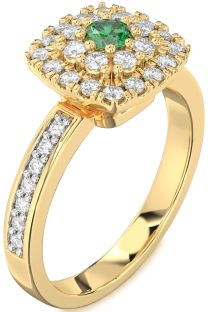 Diamond Emerald Gold Halo Round Pave Promise Ring
