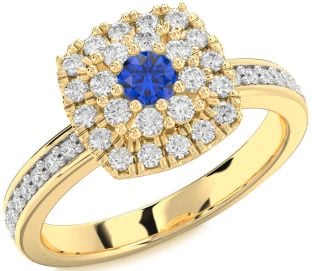 Diamond Blue Sapphire Gold Halo Round Pave Promise Ring
