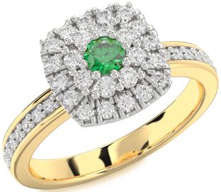 Diamond Emerald White Yellow Gold Round Promise Ring