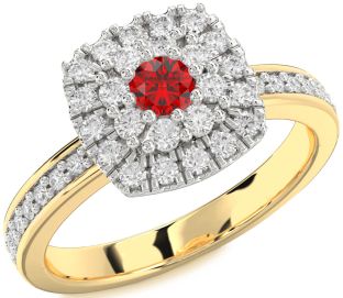 Diamond Ruby White Yellow Gold Round Promise Ring