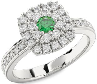 Diamond Emerald Platinum Round Promise Ring