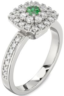 Diamond Emerald White Gold Halo Round Pave Promise Ring