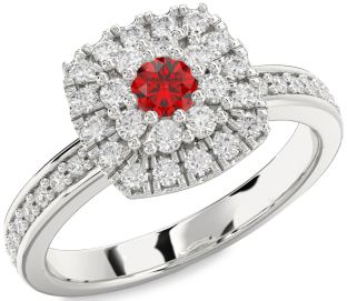 Diamond Ruby Platinum Round Promise Ring