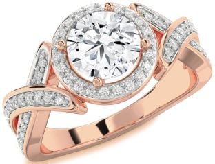 Diamond Rose Gold Halo Round Solitaire Pave Engagement Ring