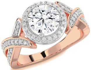 Diamond White Rose Gold Halo Round Solitaire Pave Engagement Ring