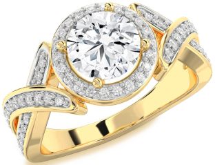 Diamond Gold Halo Round Solitaire Pave Engagement Ring