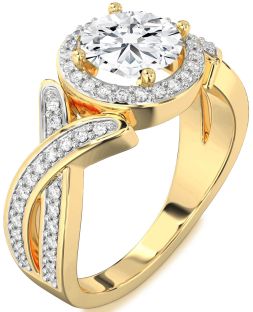Diamond Gold Halo Round Pave Engagement Ring