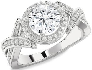 Diamond White Gold Halo Round Solitaire Pave Engagement Ring