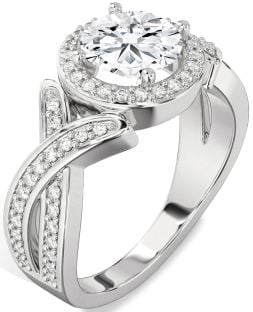 Diamond White Gold Halo Round Pave Engagement Ring