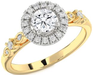 Diamond White Yellow Gold Halo Round Solitaire Engagement Ring