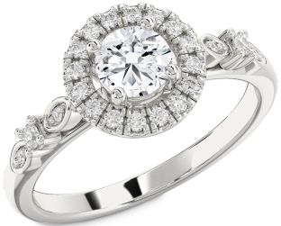 Diamond Silver Halo Round Solitaire Engagement Ring