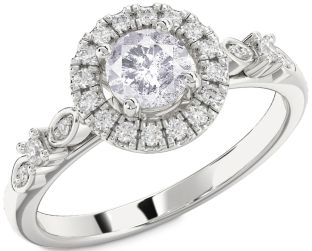 Salt & Pepper Diamond Silver Halo Round Engagement Ring