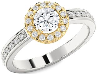 Diamond White Yellow Gold Halo Round Solitaire Pave Engagement Ring