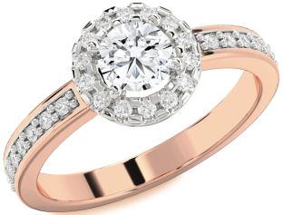 Diamond White Rose Gold Halo Round Solitaire Pave Engagement Ring