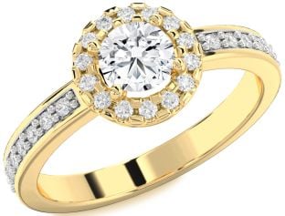 Diamond Gold Halo Round Solitaire Pave Engagement Ring
