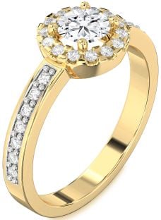 Diamond Gold Halo Round Pave Engagement Ring
