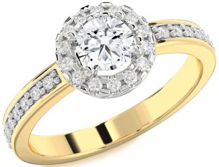Diamond White Yellow Gold Halo Round Solitaire Pave Engagement Ring