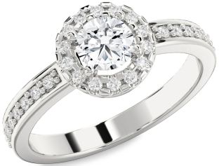 Diamond White Gold Halo Round Solitaire Pave Engagement Ring