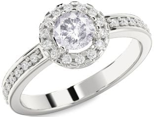 Salt & Pepper Diamond Silver Halo Round Pave Engagement Ring