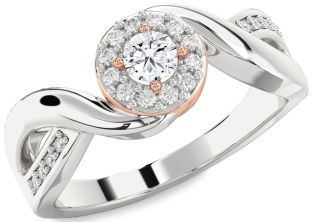 Diamond Silver & 10K Rose Gold Round Promise Ring