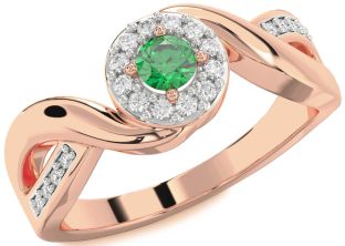 Diamond Emerald Rose Gold Round Promise Ring
