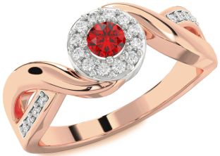 Diamond Ruby White Rose Gold Round Promise Ring