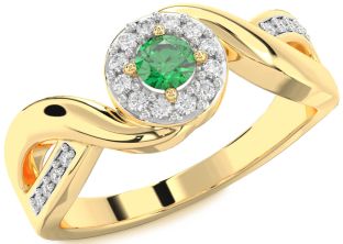 Diamond Emerald Gold Round Promise Ring