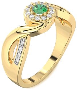 Diamond Emerald Gold Halo Round Promise Ring