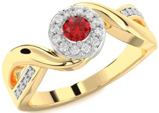 Diamond Ruby White Yellow Gold Round Promise Ring