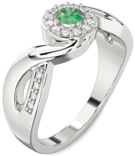 Diamond Emerald White Gold Halo Round Promise Ring