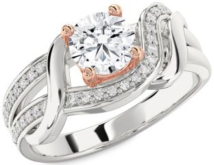 Diamond Silver & 10K Rose Gold Round Solitaire Engagement Ring
