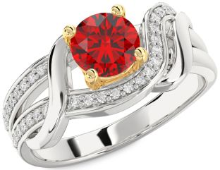 Diamond Ruby White Yellow Gold Round Solitaire Engagement Ring