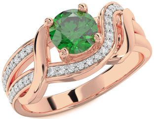 Diamond Emerald Rose Gold Round Solitaire Engagement Ring
