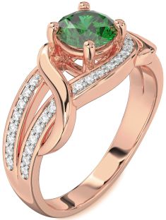 Diamond Emerald Rose Gold Round Solitaire Engagement Ring