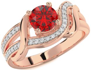 Diamond Ruby Rose Gold Round Solitaire Engagement Ring
