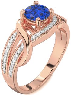 Diamond Blue Sapphire Rose Gold Round Solitaire Engagement Ring